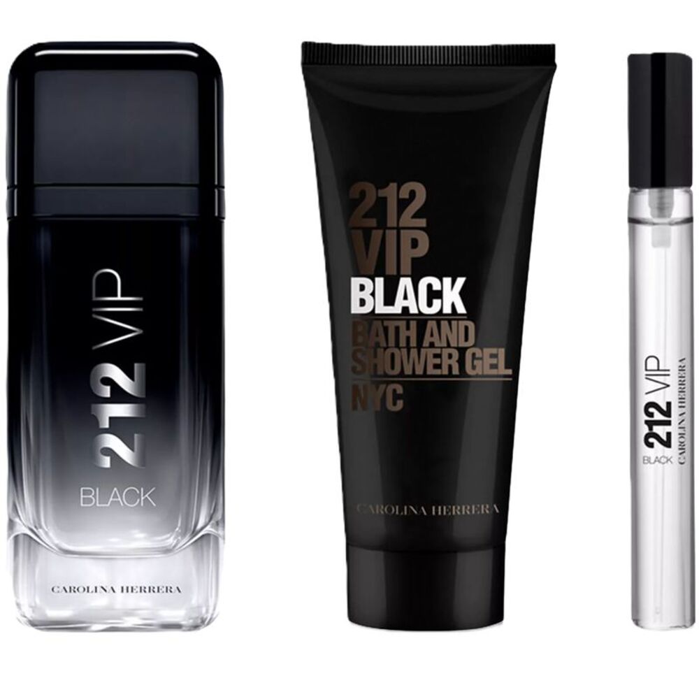 Carolina Herrera 212 Vip Black Men Gift Set (3.4 EDP + 3.4 SG + 0.34 EDP) - New